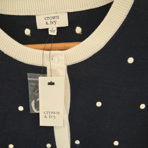 Cynthia Rowley Blue and White Polka Dot Cardigan Small 100% Cotton New W/Tags - Picture 3 of 11